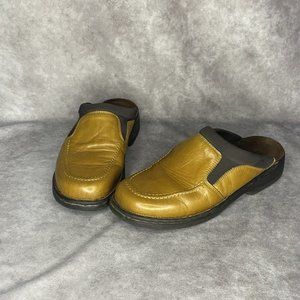 The Walking Company Ladies Mules Leather Tan Camel Shoes Size 38 US 7 Slip On
